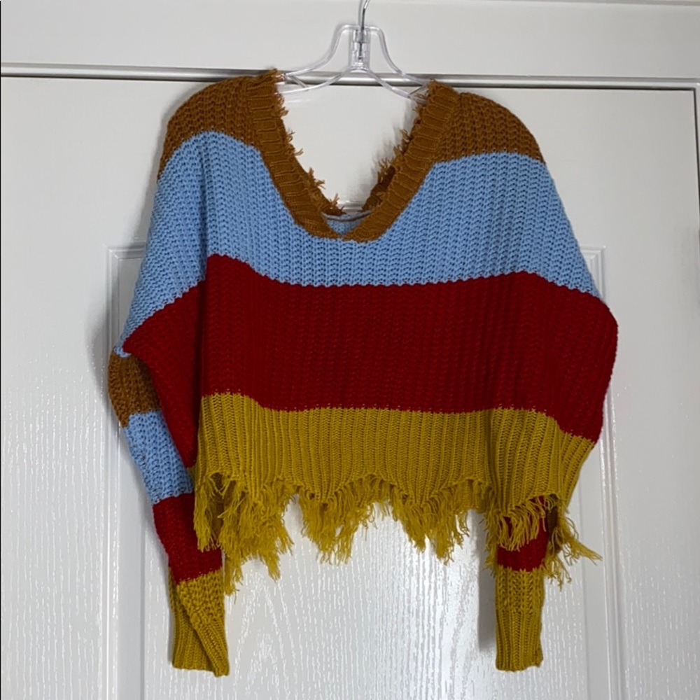 v neck frayed sweater